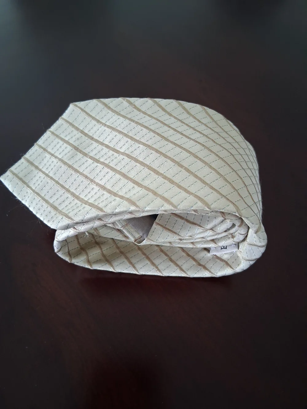 Emporio Armani Pure Silk Jacquard    Striped Tie Beige  Classic Elegant Designer